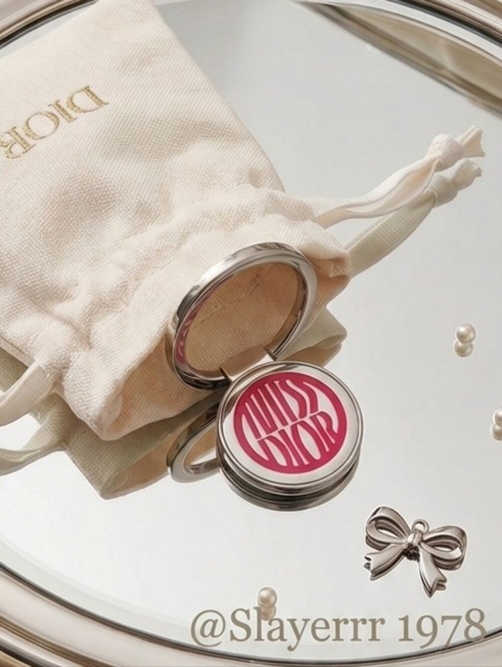 Miss Dior Phone Pop Socket with Cream Drawstring Pouch Bundle
